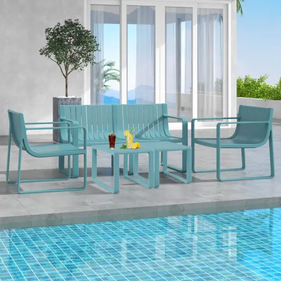 Costway 5 PCS Patio Furniture Set with 1 Loveseat 2 Patio Chairs & 2 Side Tables Blue/White {1}
