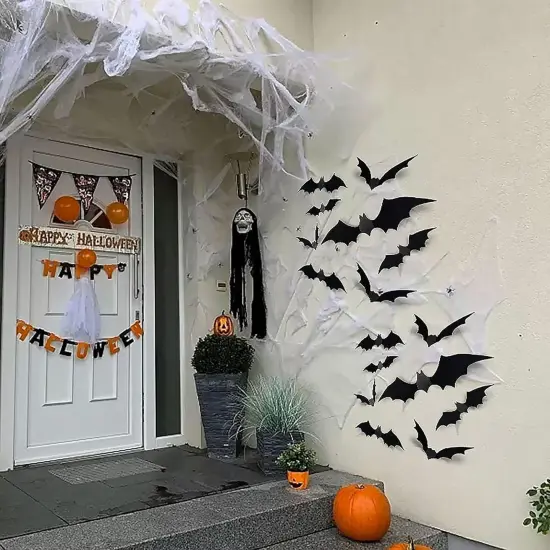 60PCS Halloween 3D Bats Decoration Halloween Large Bats Wall Decor 4 Different Sizes {5}