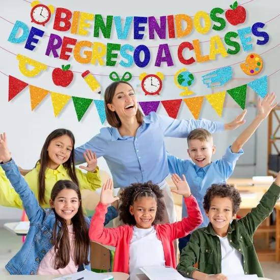 Glitter Back To School Decorations Bienvenidos Banner {5}