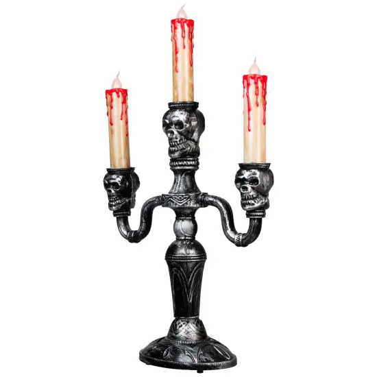 Northlight Antique-Style Skull Trio Flickering Halloween Candelabra - 13.75" - Amber Lights Silver {6}
