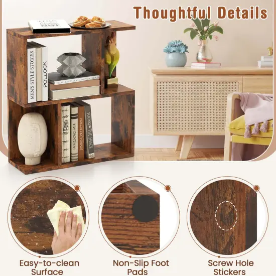 Costway 1/2 PCS 3-Tier Bookshelf Geometric Bookcase Side Table with Open Storage Display Shelf Brown {6}