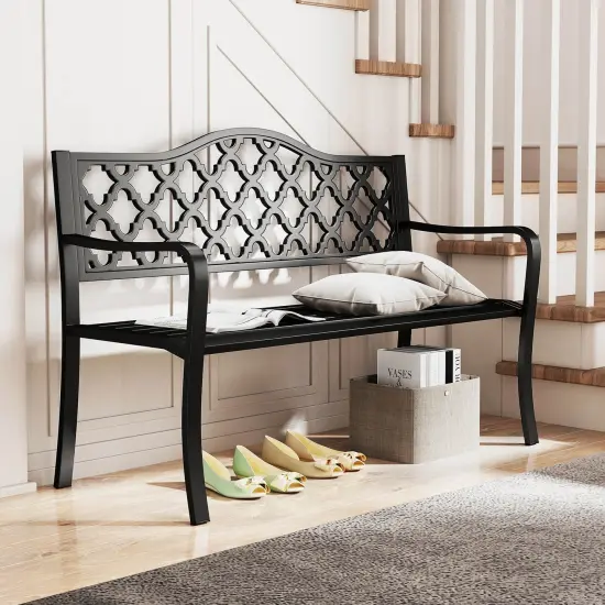 Costway 50.5" Patio Bench Slatted Metal Garden Bench for 2-3 People Park-Style Loveseat {6}