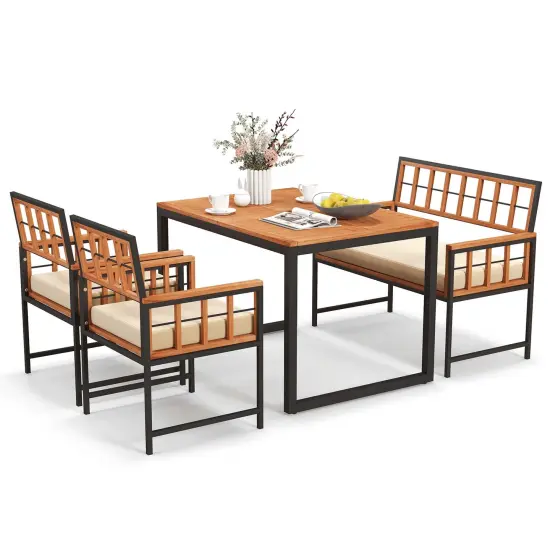 Costway 4 Piece Patio Dining Set Outdoor Wood Dining Furniture with 2 Chairs & 1 Lovesea {2}