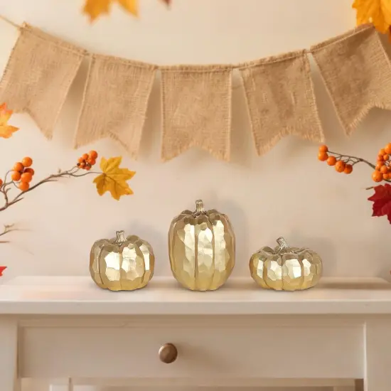 3 Pack Gold Pumpkins for Fall Table Decor {5}