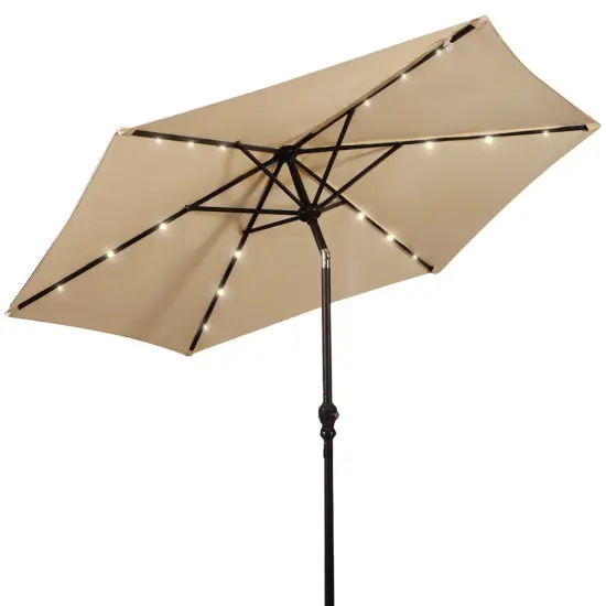 Costway 9FT Patio Solar Umbrella LEDSteel Tilt With Crank Blue/Orange/Brige/Tan/Burgundy {7}