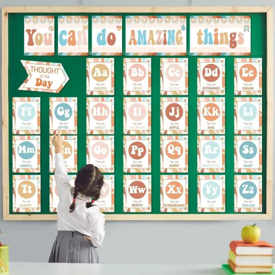 Retro Groovy Boho Daisy Floral Alphabet Posters {4}