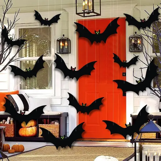 12pcs - Glowing Eyes Hanging Bats {1}