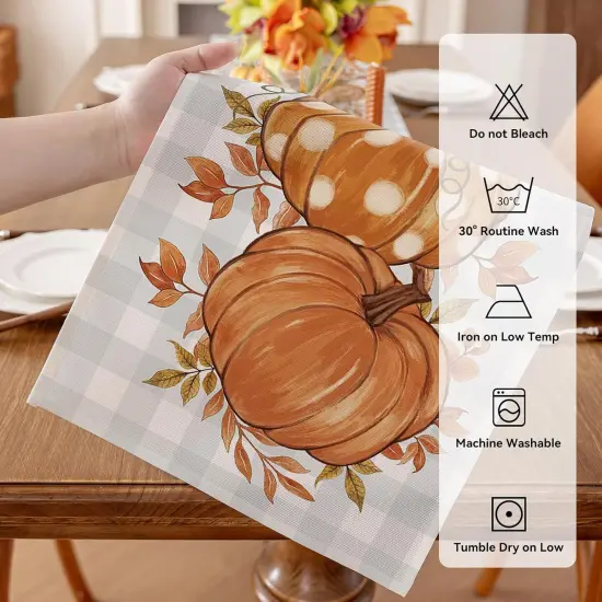 Pumpkin Leaves Fall Table Runner - 13x72 Inch, Grey Blue {5}