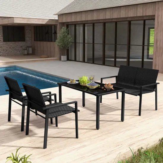 Costway 4 PCS Outdoor Wicker Patio Furniture Set with Heavy-Duty Galvanized Metal Frame Mix Brown/Black {3}