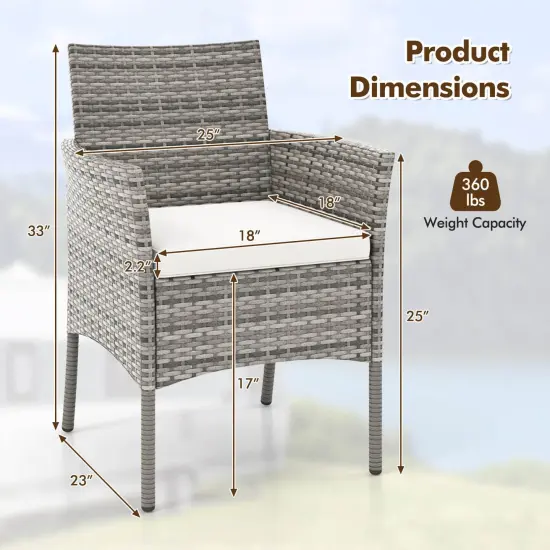 Costway Set of 2 Patio Rattan Arm Dining Chair Cushioned Sofa Furniture White {3}