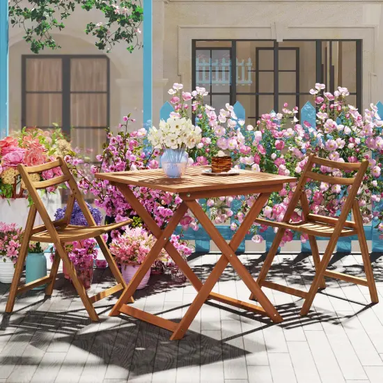 Costway 1/2 PCS 29.5" x 29.5" Patio Dining Table with Teak Painting 2" Umbrella Hole for Balcony {9}