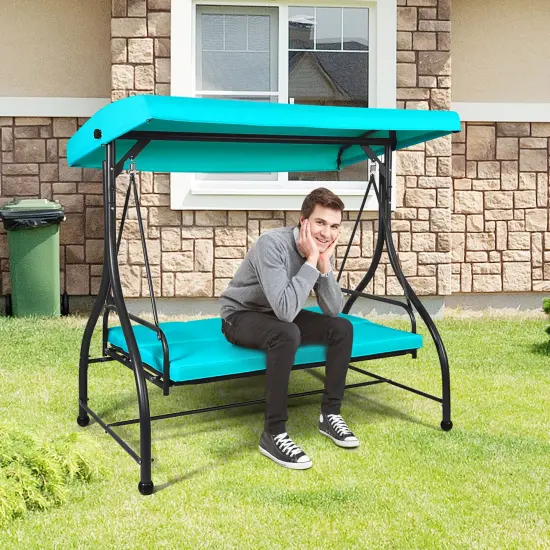 Costway Converting Outdoor Swing Canopy Hammock 3 SeatsPatio Deck Furniture Turquoise {5}
