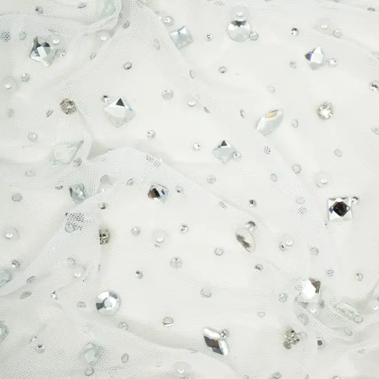 1 Yard Brilliance Beaded with Rhinestone Stretch Mesh Fabric 36" x 65/66" Silver {7}