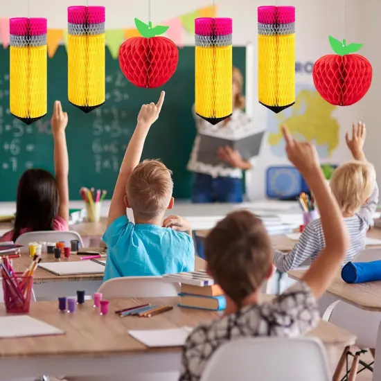 12Pcs Pencil Apple-Shaped Hanging Honeycomb Back to School {5}