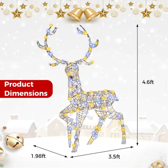 Costway 4.6 FT Pre-Lit Christmas Reindeer with 170 Bright LED Lights Zip Ties Ground Stakes {3}