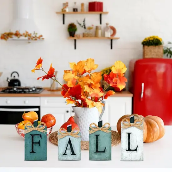 4 PCS Fall Pumpkin Wooden Signs Decoration - Blue {3}