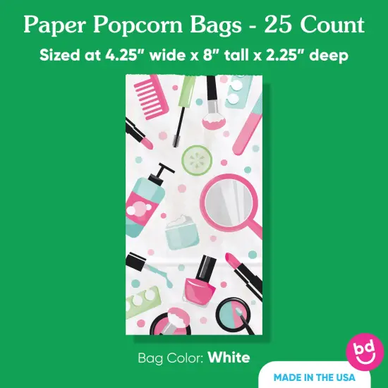 Big Dot of Happiness Spa Day Popcorn Bags, Girls Makeup Birthday Party Favor Snack Treats, Free-Standing Individual White Paper Bags - 25 Count {5}