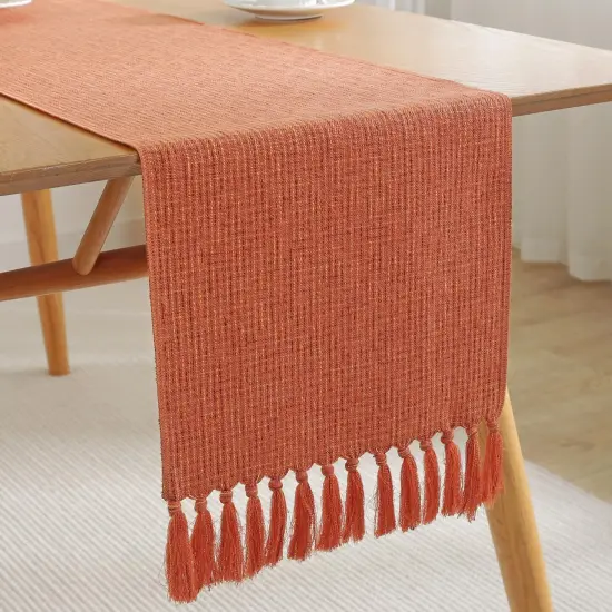 Rustic Fall Table Runner with Tassels - Orange {4}