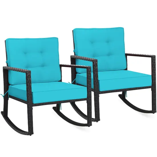 Costway 2PCS Patio Rattan Rocker Chair Outdoor Glider Rocking Chair Cushion Turquoise\Red {7}