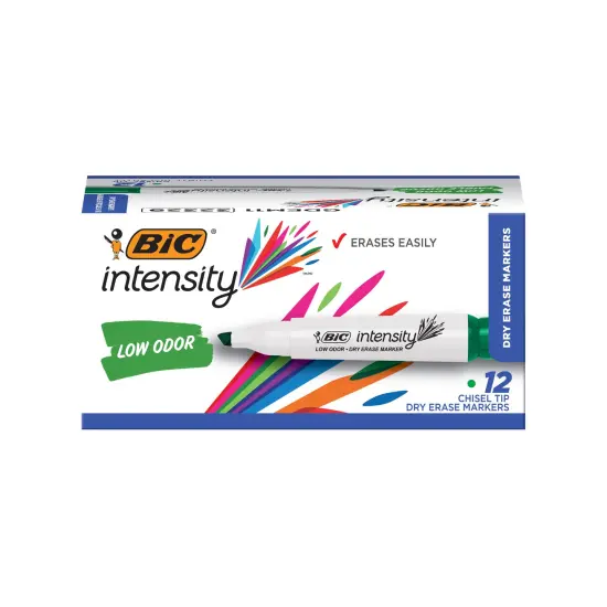 BIC Intensity Low Odor Dry Erase Marker, 12 Pack, Chisel Tip, Green, Erases Cleanly, Non-Toxic Markers {2}
