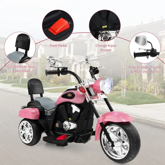 Costway 3 Wheel Kids Ride On Motorcycle 6V Battery Powered Electric Toy Blue/Pink/White/Red {4}