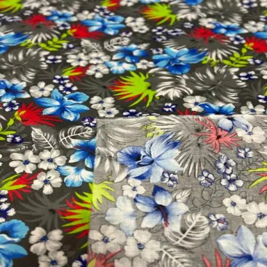 1 Yard Hawaiian Print Poly Cotton Fabric, 58" Wide Lightweight Printed Material for Apparel Use Turquoise {5}