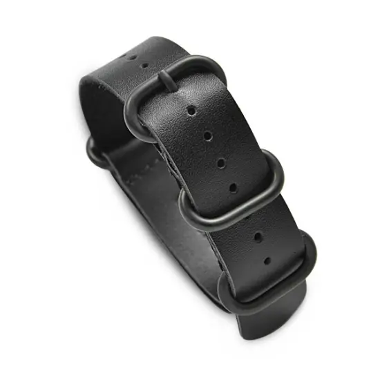 20mm Military MoD Leather Watch Strap PVD - Black {1}