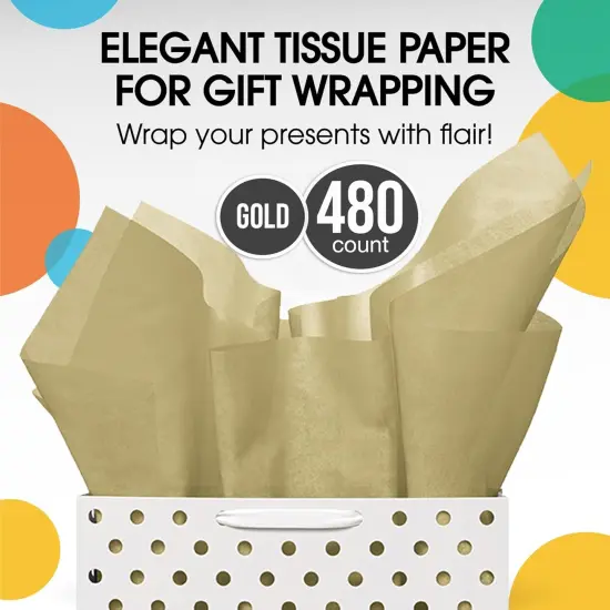 Tissue Paper for Gift Bags -20" X 30" Bulk Tissue Paper Dark Blue 480 Sheets - 10lb Newsprint for Packing, Birthday Gift Box Filler, Packing Supplies for Moving SuppliesGold {4}