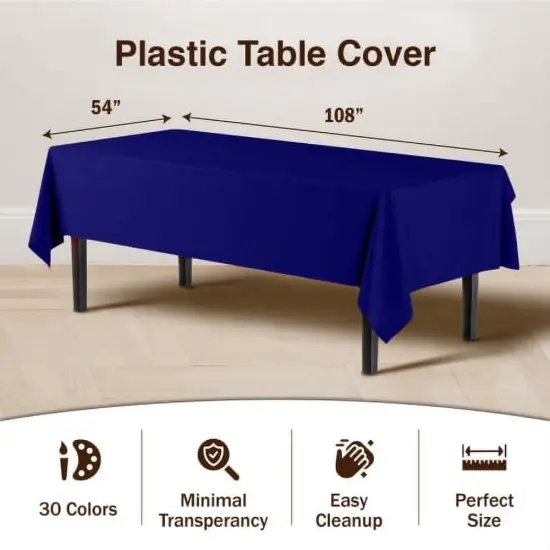 Exquisite 6-Pack Premium Plastic Tablecloth 54in. x 108in. Rectangle Plastic Table Cover Navy {5}