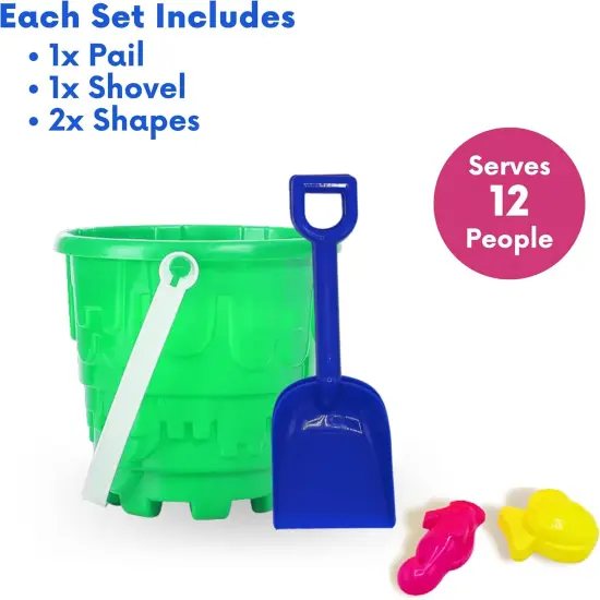 4E's Novelty 12 Sets Beach Toys - Includes 12 Sand Buckets, 12 Shovels, 24 Sand Molds for Kids - Small 5.75" Beach Buckets Bulk for Summer Party Favors, End of Year Student Gifts Toys {5}