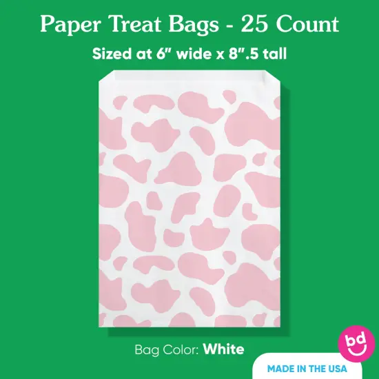 Big Dot of Happiness Pink Cow Print Rodeo Cowgirl Paper Treat Bags, Western Party Candy Bags, Greaseproof White Paper Sandwich Cookie Bags - 25 Count {5}