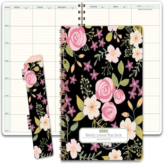 7 Period Teacher Lesson Planner (Black Floral) {1}