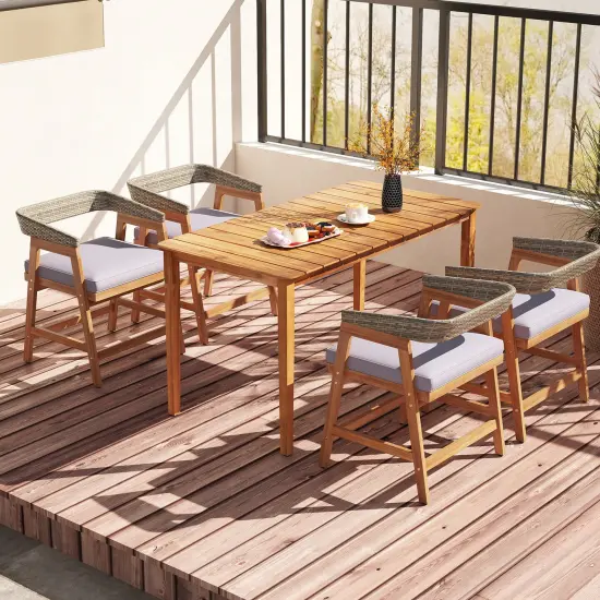 Costway Patio Chairs Set of 4 Outdoor Acacia Wood Dining Chairs with Cushions for Garden {4}