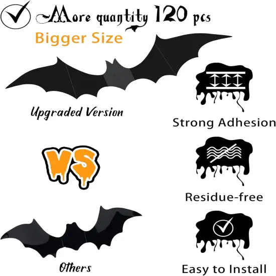 120 Pcs Halloween Decorations 3D Bats {4}
