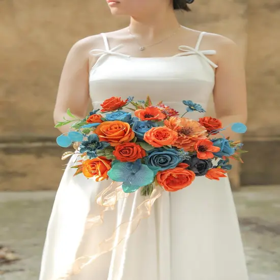 Blue Orange Fall Artificial Flowers {3}