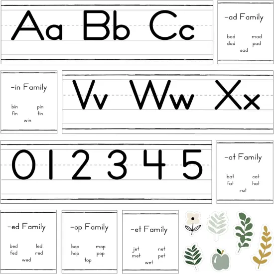 52-Piece Farmhouse Manuscript Alphabet and Number Line Bulletin Board Set {1}