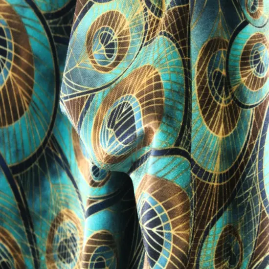1 Yard Vibrant Peacock Print Stretch Velvet Fabric for Costumes Dancewear Leggings Streetwear {3}
