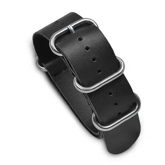 24mm Military MoD Leather Watch Strap - Black {1}