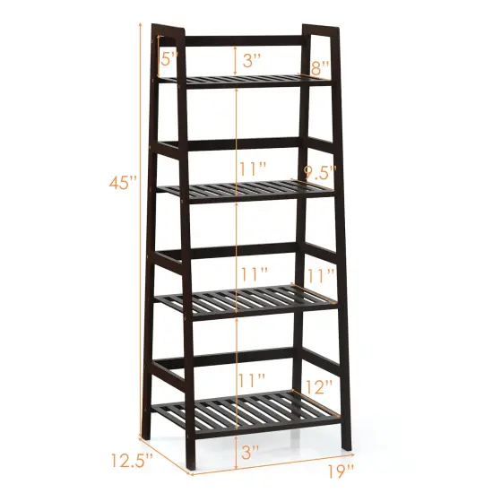 Costway 4-Tier Bamboo Ladder Shelf Plant Display Stand Rack Bookshelf Dark Brown {3}