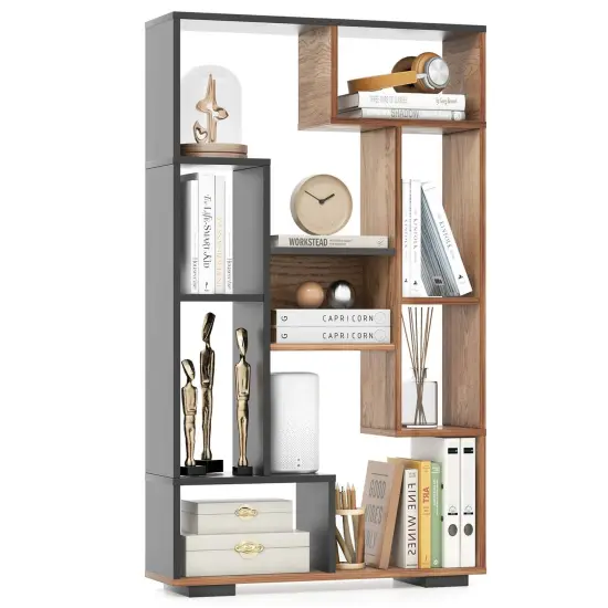 Costway 47" Tall Bookshelf Modern Geometric Bookcase with Open Shelves Anti-tipping Kits White/Black&Natural {8}