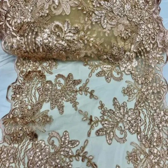 3 Yard Dusty Rose Sequin Lace Fabric 100% Polyester Embroidered Mesh for Evening Gowns & Bridal Wear {1}