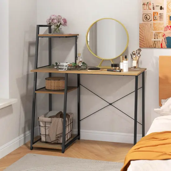 Costway Home Office Desk with Bookshelf Host Stand Metal Frame Study Writing Desk {4}