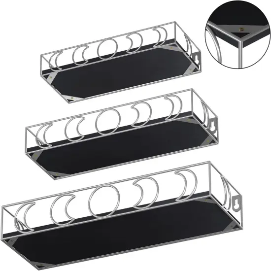 Moon Phase Wall Shelves Black Silver {3}