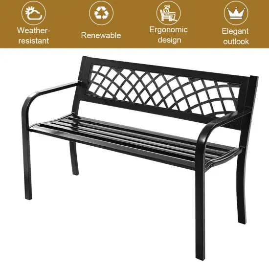 Costway Patio Park Garden Bench Porch Path Chair Outdoor Deck Steel Frame {6}