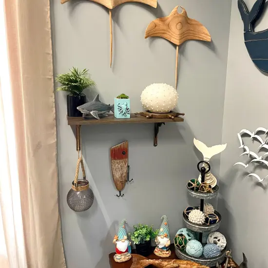 Rustic Wooden Fishing Lure Wall Hook 14in Coastal Nautical Decor Organizer {6}