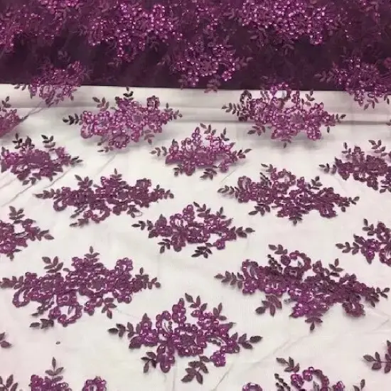 1 Yard Purple Sequin Lace Fabric Embroidered Mesh Polyester Blend for Gowns Bridal Costumes 51" Width {1}