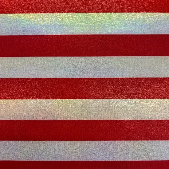 1 Yard Red and White Striped Holographic Mystique Spandex Fabric for Dancewear Costumes Leggings (36" x 60") Inches Wide {2}