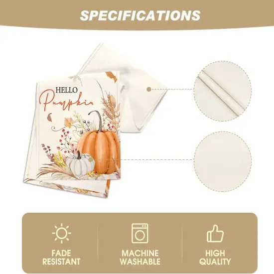 Hello Pumpkin Flowers Leaves Thanksgiving Table Runner, 13 x 72 Inch {5}