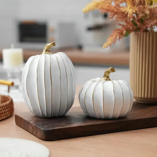 White and Gold Fall Pumpkin Decor - Set of 2 {4}