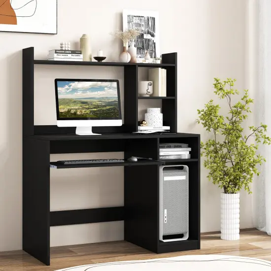 Costway Computer Desk Study Bookcase Workstation with Charging Station Hutch & CPU Stand {2}